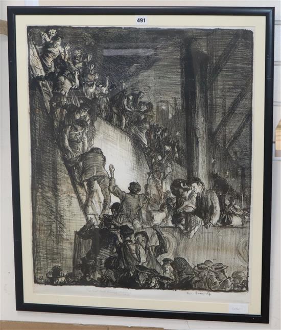 Frank Brangwyn, lithograph, The Last Boat leaving Antwerp 1914, signed in pencil, 71 x 58cm